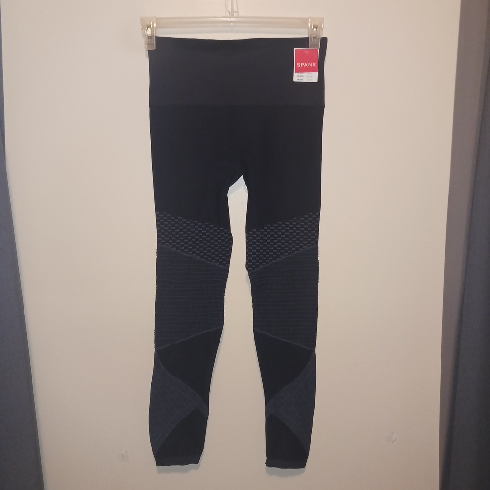 New Spanx Look at Me Now Seamless Moto Leggings Black Gray High Waist Pants L